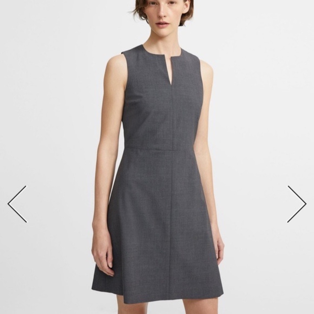 Theory Miyani Split-Neck Suit Dress, Charcoal (Size 4)